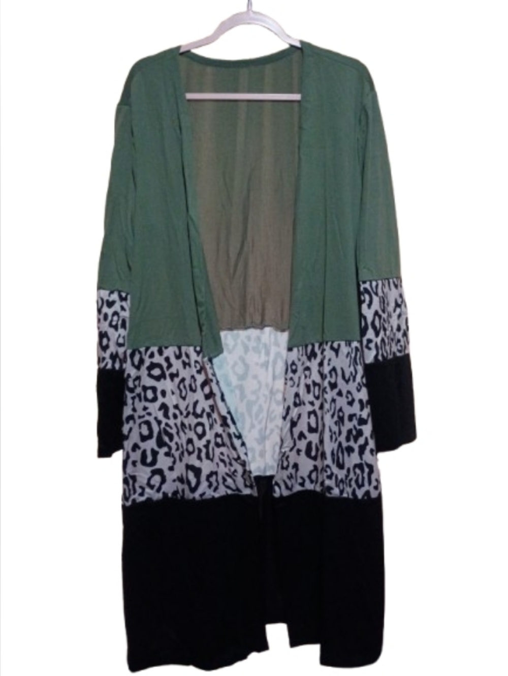 Colorblock Leopard Print Open-Front Cardigan (NWOT)